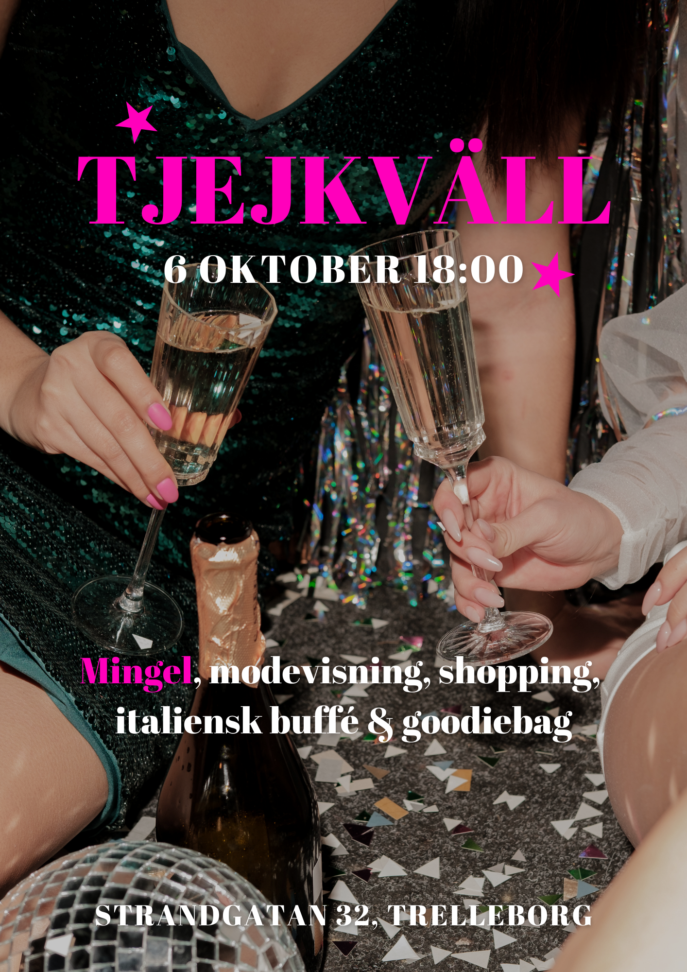 Black Illustrated Girls Night Invitation (Dokument (A4 stående))